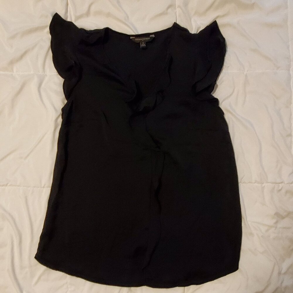 Banana Republic Black Short Ruffle Sleeve Blouse - S